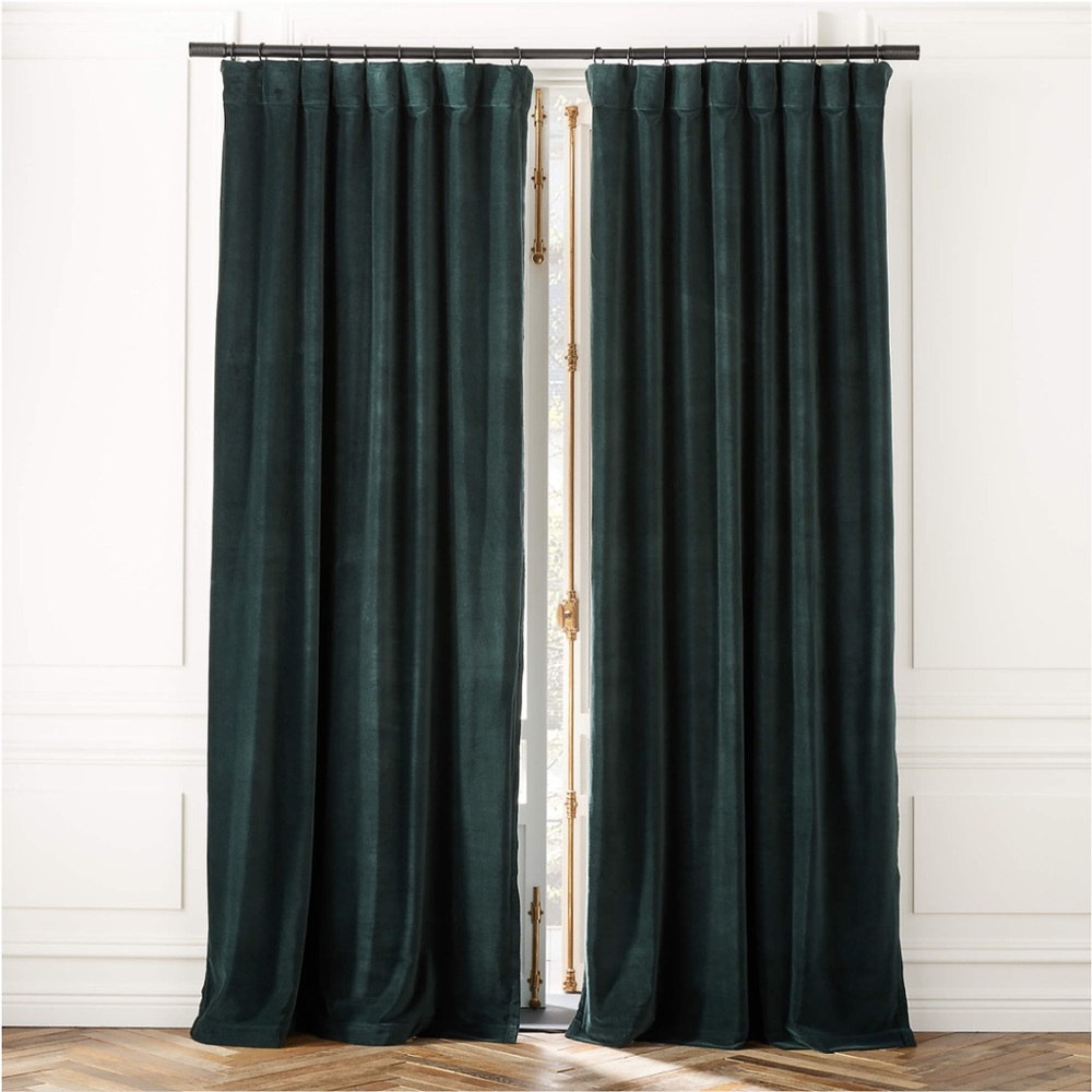 CB2 Organic Velvet Curtain Panel in Forest